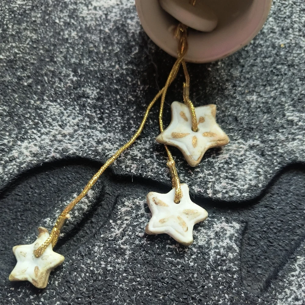 Christmas Chimes Jasco Ceramic Girl And Dog Stars 1980 Vintage Bell Ornament